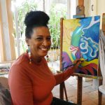 Suzet Rosaria at her temporary studio in Bloemhof. Photo: Ken Wong.