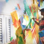 Francis Sling working on the mural for Cana in the Penstraat.